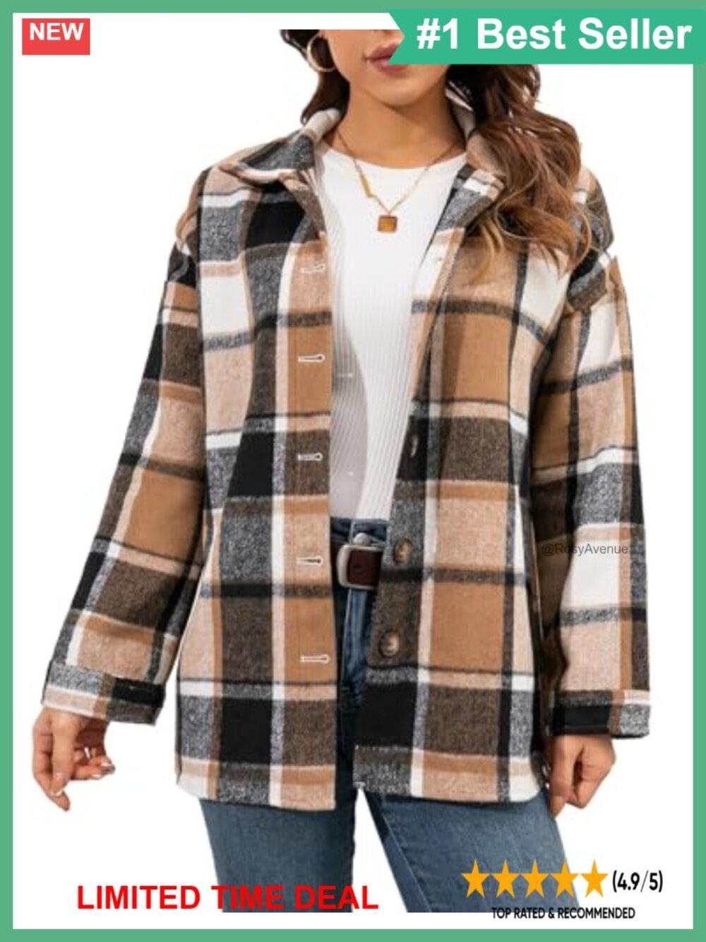 Women's Plaid Flannel Shacket Button Down Loose Fit Jacket